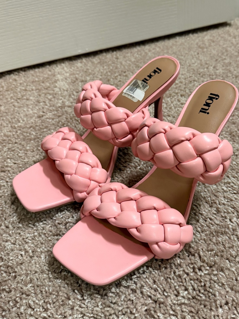 FIONI Clothing Pink Braided Double-Strap Heeled Mules